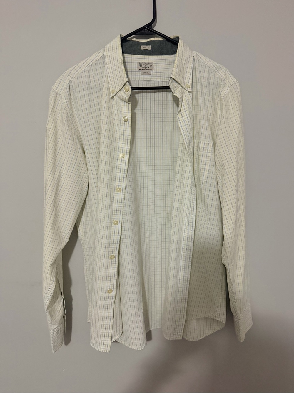 J. Crew White Button-Down Shirt with Light Blue & Green Grid
